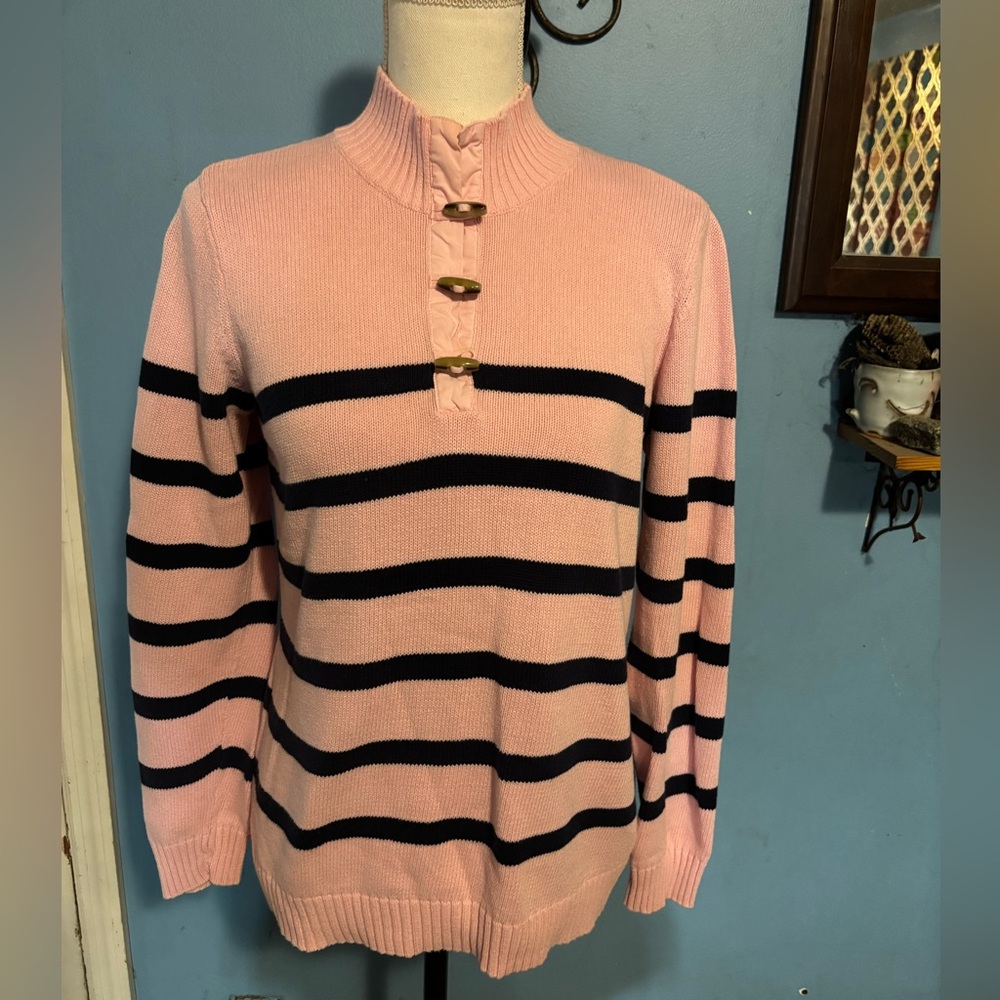 Liz Claiborne, Pastel Pink, Striped, Preppy Sweater